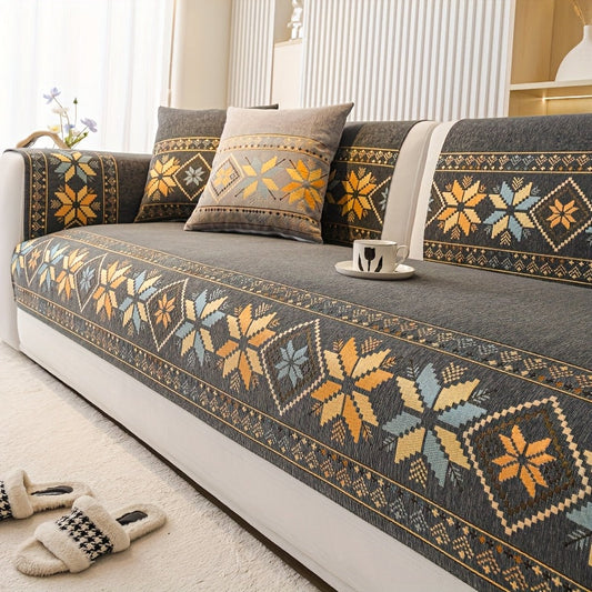 Couch Cover Sofa Covers, Embroidery Sofa Slipcover (Charcoal 7017)